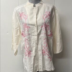 Erika Cream and Pink Linen Blend Top.